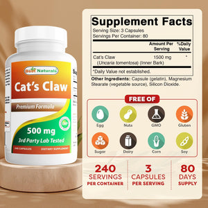 Best Naturals Cat'S Claw Capsule, 500 Mg, 240 Count
