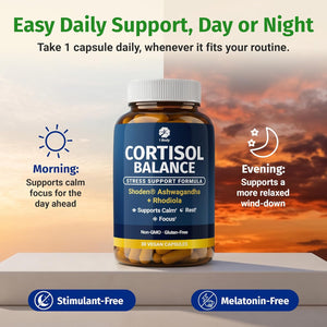 1 Body Cortisol Support for Women & Men – Ashwagandha, Phosphatidylserine & Saffron – Stress Relief, Calm Mood, Balanced Energy & Sleep Support – Vegan