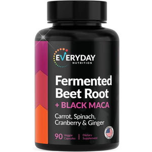 Organic Fermented Beet Root & Black Maca Capsules with Carrot, Spinach, Cranberry & Ginger | Superfood for Energy, Stamina & Wellness | 90 Veggie Capsules | Made in USA