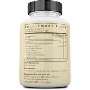 Ancestral Supplements Grass Fed Beef Living Bone Supplement, Bone Meal Capsules Support Bone Health, Oral and Joint Health and Flexibility, Non-Gmo, 180 Capsules