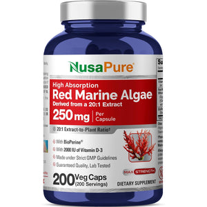 Nusapure Red Marine Algae Capsules, 250 Mg, 200 Veg Capsules (Soy Free, Non-Gmo)