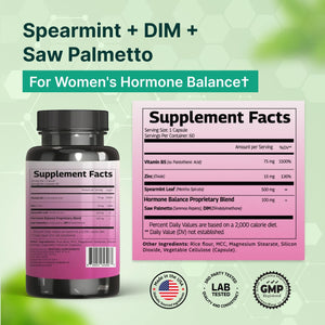 VINATURA Spearmint Capsules Supplement - Spearmint Leaf Extract Enhanced with DIM & Saw Palmetto, for Unwanted Hair, Women Health & Skin, USA Made & Tested, 60 Capsules