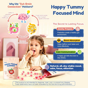 Kids Saffron Gummies: Mood Focus Support with Magnesium Glycinate, L-Theanine for Calm & Sleep, PS, Lion'S Mane, Choline Brain Support for School Concentration & Attention, Sugar Free, 90 Ct