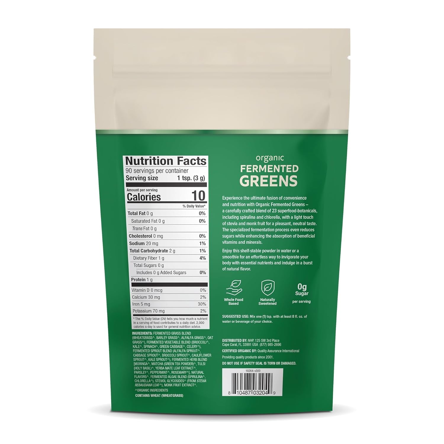 Dr. Mercola Organic Fermented Greens Powder - Supports Digestive & Cellular Health - Certified Organic, Non-Gmo & Soy-Free - 9.5 Oz (90 Servings)