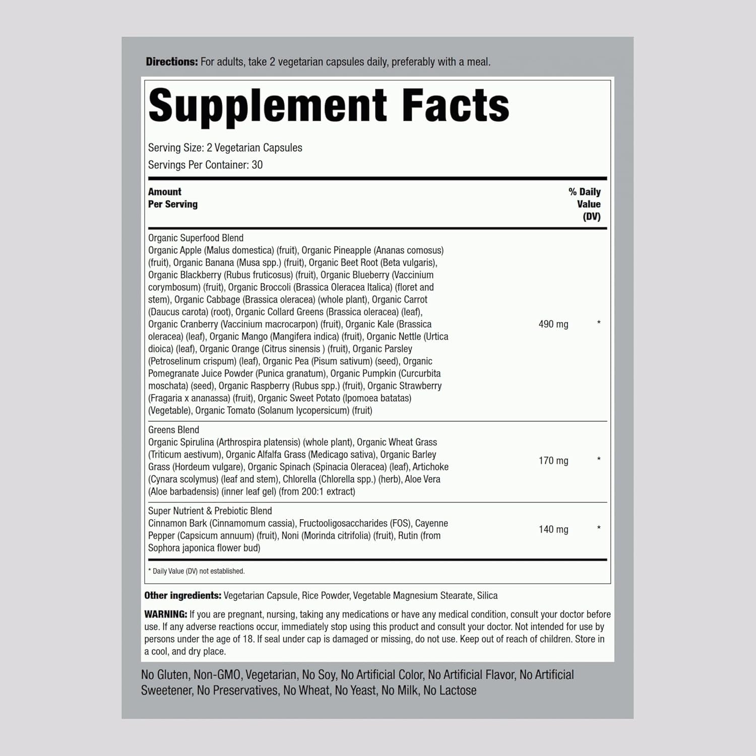Piping Rock Fruits and Veggies Supplement | 60 Capsules | Superfood Fruit and Vegetables Vitamins | with Prebiotic Blend | Vegetarian Formula | Non-Gmo, Gluten Free