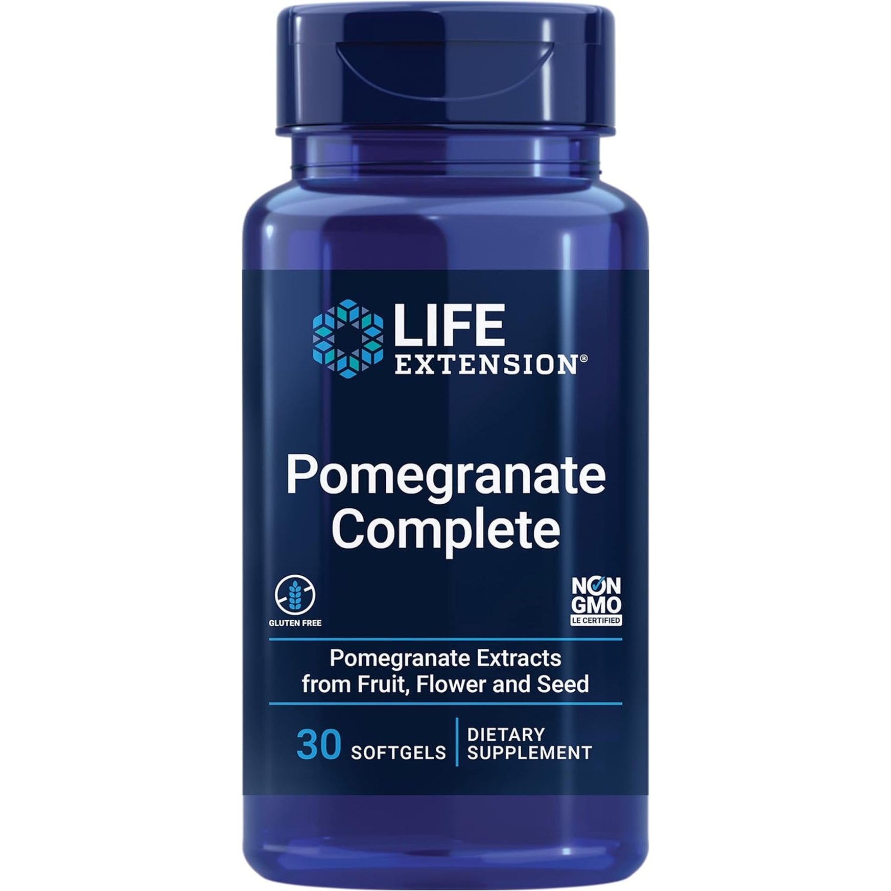 Life Extension Pomegranate Complete, Fruit Extract, Flower, Seed Oil Extract, Cardiovascular Health, Antioxidant Support, Superfood Supplement, Gluten Free, Non-Gmo, 30 Softgels