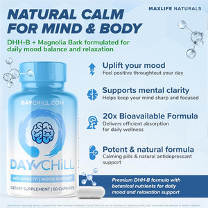 Chill Pill Happy Pills Mood Support Supplement for Women & Men with Magnolia Bark 60 Capsules, DHH-B Dihydrohonokiol-B Calm Pills, Minerals and Chill Formula for Relaxation & Balance, Made in USA
