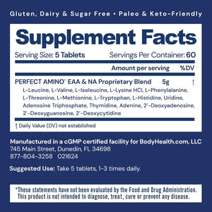 Bodyhealth Perfectamino (300 Tablets) Essential Amino Acid Supplement with BCAA and EAA, Muscle Recovery, Boost Energy & Stamina, 99% Utilization, Vegan Branched Chain Protein Pre/Post Workout