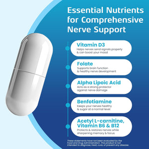 Non-Gmo Advanced Nerve Support Supplement with Vitamin D3 and Alpha Lipoic Acid for Nerve Protection and Restoration - Made in the USA - 30-Day Supply, 1 Bottle