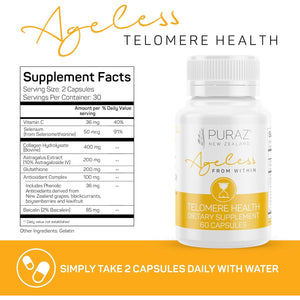 Telomere Supplements with Potent Astragalus Root Extract & Collagen - Advanced Formula for Telomere Lengthening, Anti-Aging Supplement, Longevity, DNA Repair & Antioxidant Defense - 60 Capsules