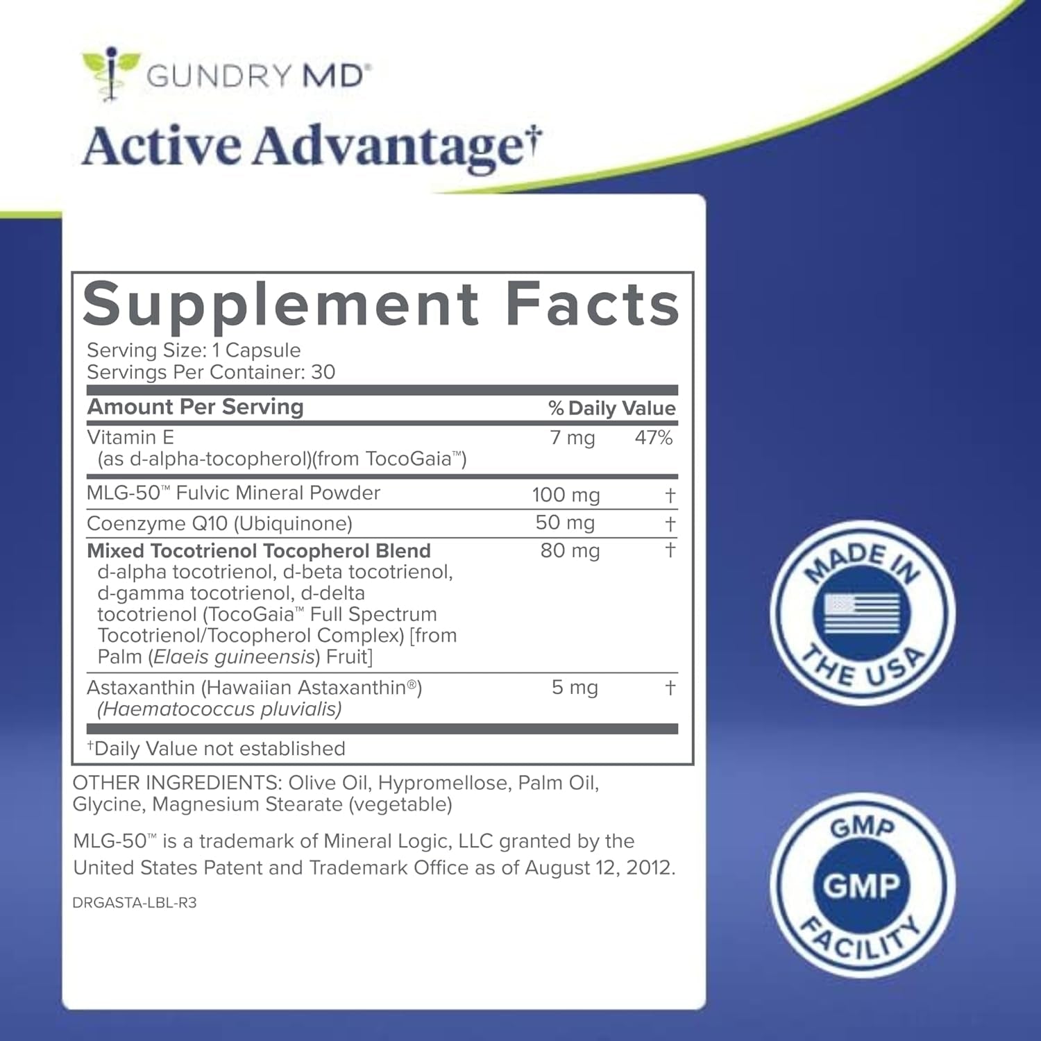 Gundry MD® Active Advantage Astaxanthin and Coq10 Supplement to Support Energy, Strength and Metabolism, 30 Count