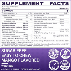 Glucosamine Chondroitin Gummies, Sugar Free Glucosamine Chondroitin MSM Supplement, Extra Strength with Boswellia Turmeric, Hydrolyzed Collagen & Hyaluronic Acid, Bone Health for Men & Women, 120 Cts