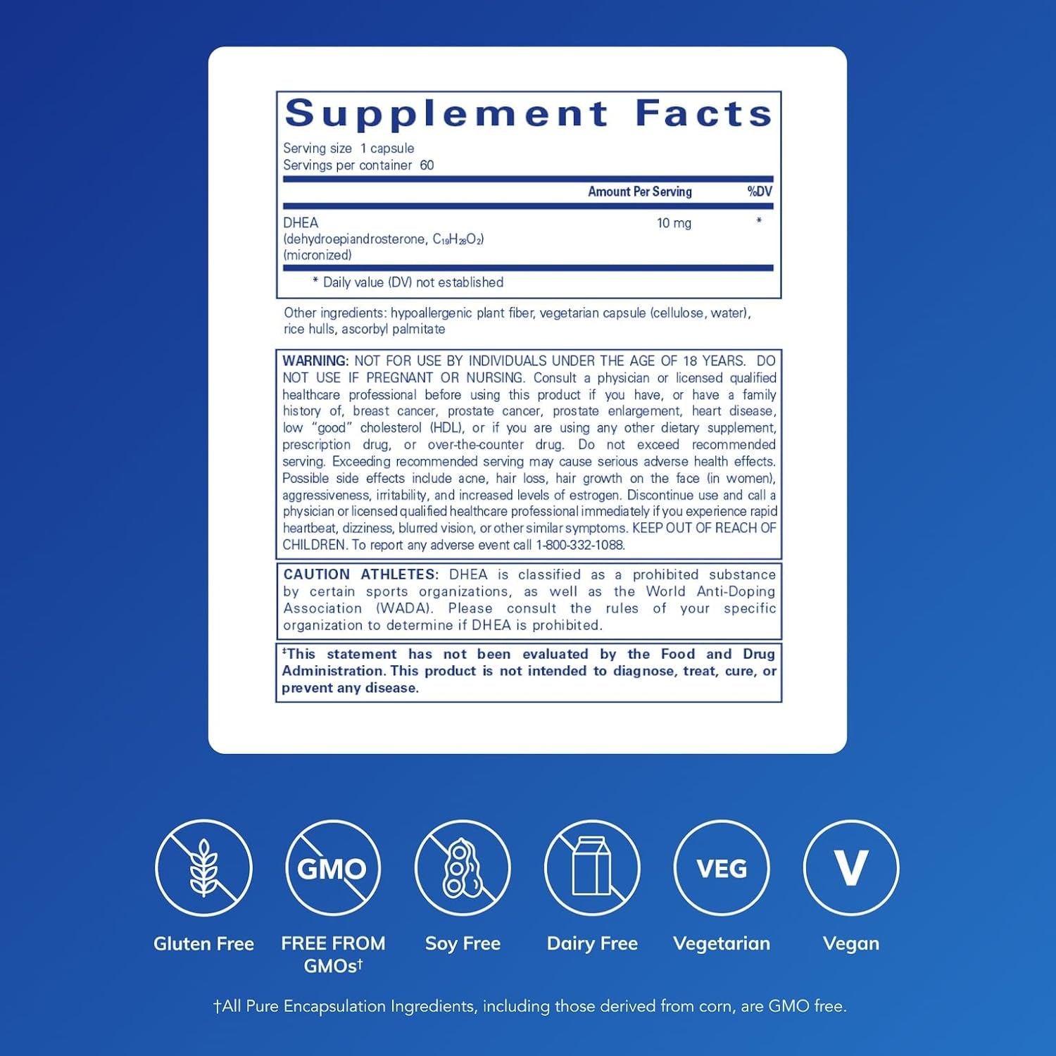 Pure Encapsulations DHEA 10 Mg - Adrenal Supplement for Immune Support, Metabolism & Hormone Balance - with Micronized DHEA - 60 Capsules