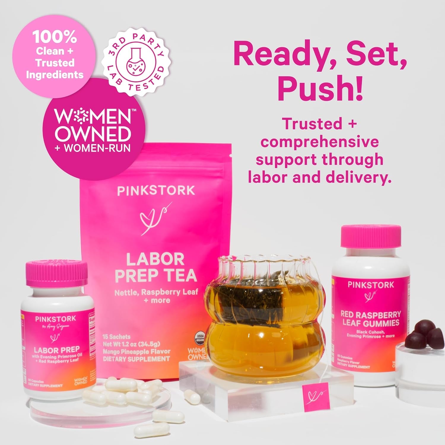 Pink Stork Labor Prep Tincture – Red Raspberry Leaf, Chamomile, Ginger & 8 Herbs – Third Trimester Pregnancy + Postpartum Recovery & Lactation Support – 2 Oz Herbal Supplement