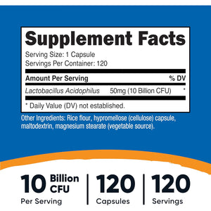 Nutricost Lactobacillus Acidophilus 10 Billion CFU, 120 Vegetarian Capsules