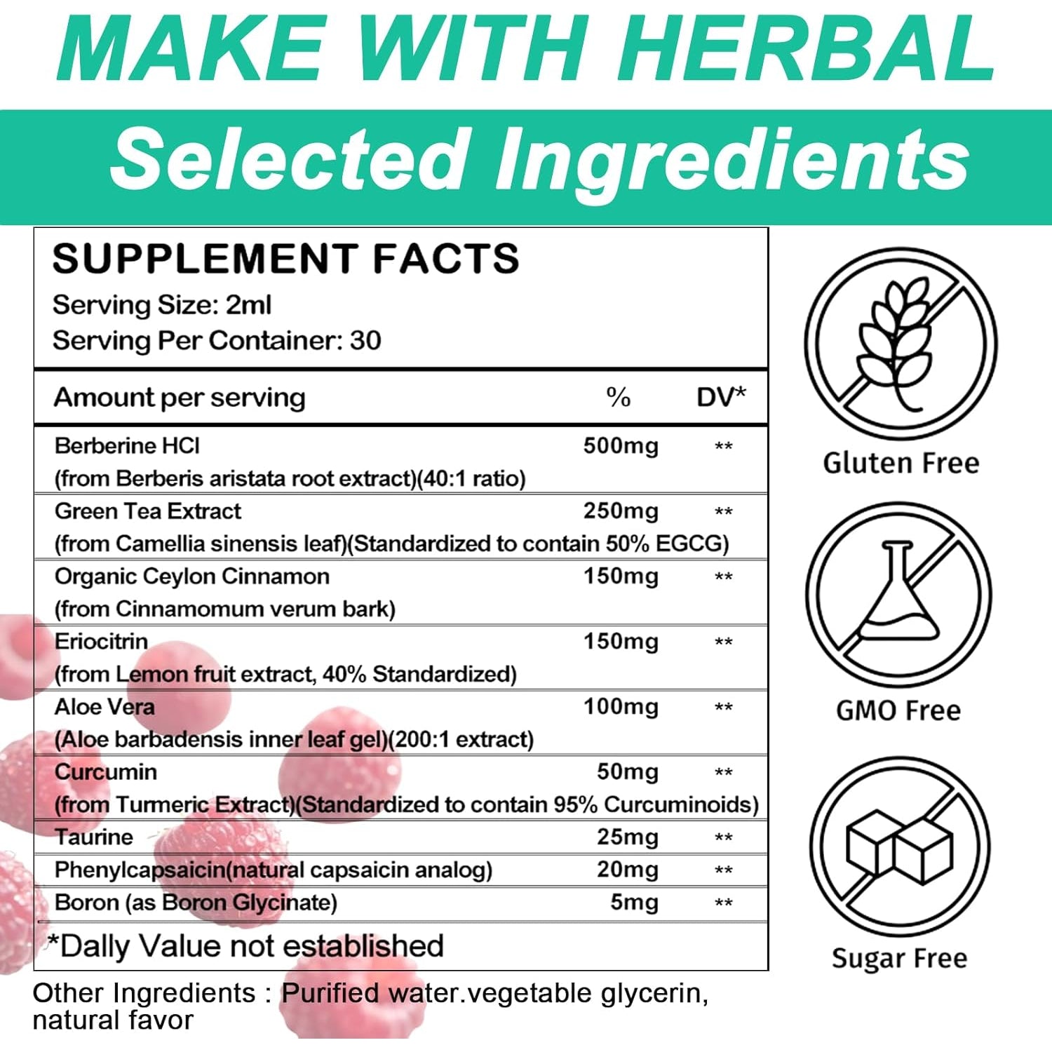 GLP-1 Supplements Drops | 9-In-1 Premium GLP1 Boost W. Berberine, Ceylon Cinnamon, Green Tea Extra- Ct Eriocitrin, Naturally GLP 1 Support for Metabolism & Gut Digestion丨Raspberry, Sugar Free