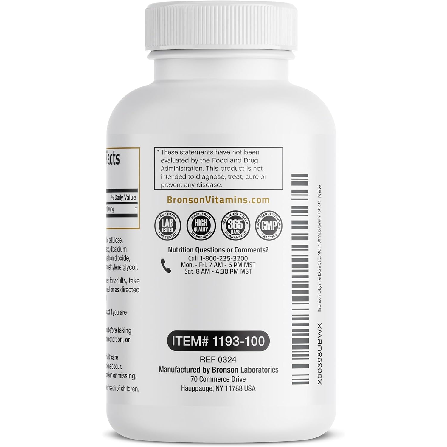 Bronson L-Lysine Extra Strength 1000 MG per Tablet High Potency, Immune Support & Supports Collagen Synthesis, Non-Gmo, 100 Vegetarian Tablets