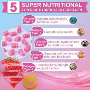 Nature'S Live Multi Collagen Peptides Gummies, Type I, II, III, V, X - Hydrolyzed Collagen Peptides with Biotin, Hyaluronic Acid, Supports Healthy Skin, Strong Nails & Thick Hair, 60 Count, 1 Pack