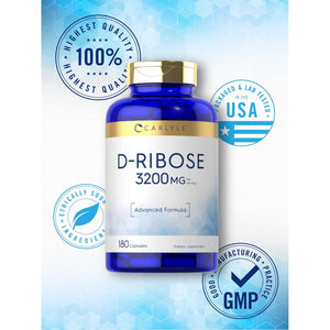 Carlyle D-Ribose Capsules | 3200Mg | 180 Pills | Advanced Formula | Non-Gmo, Gluten Free Supplement
