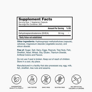 Nature'S Lab DHEA 50Mg Supplement - Promotes Balanced Hormone Levels, Healthy Energy and Increased Mental Clarity* - 300 Capsules (10 Month Supply)