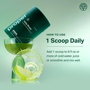 Proper, the Greens Daily Boost Organic Greens Powder. Whole Food, Apple Flavour Veggie Powder Superfood with Wheatgrass, Spirulina, Chlorella, Probiotics. Daily Drink Mix for Wellness and Digestion