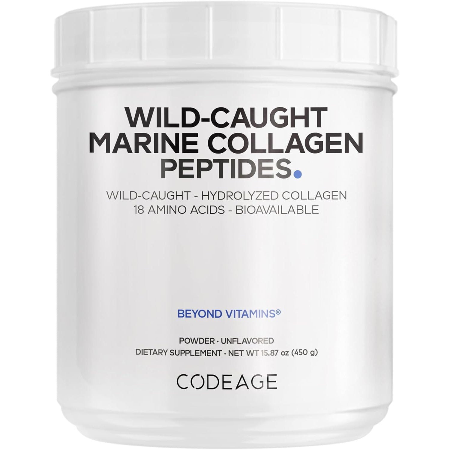 Codeage Marine Collagen Powder - Wild-Caught Hydrolyzed Fish Collagen Peptides - Type 1 & 3 Collagen Protein Supplement - Amino Acids for Skin, Hair, Nails - Paleo Friendly, Non-Gmo, 15.87 Ounces
