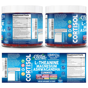 Clean Nutra Cortisol Supplement Gummies L-Theanine Magnesium Ashwagandha Apigenin Vitamin B6 Sleep and Calm Support Lavender Chicory Prebiotic Advanced Gummy Formula