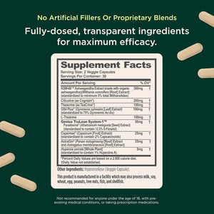 Genius Thermogenic Fat Burner, 60 Diet Veggie Pills - Weight Loss & Metabolism Supplement, Appetite Suppressant & Energy Booster - Caffeine-Free Nootropic Focus & Brain Boost - Ashwagandha & Teacrine