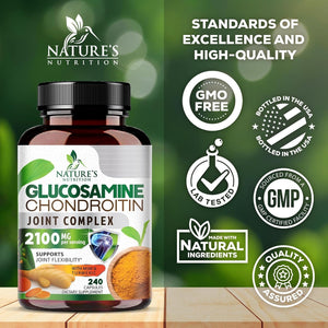 Glucosamine Chondroitin MSM - Joint Support Supplement for Joint Mobility and Cartilage Support for Men and Women - Triple Strength Glucosamine Supplements with Turmeric & Boswellia - 240 Capsules