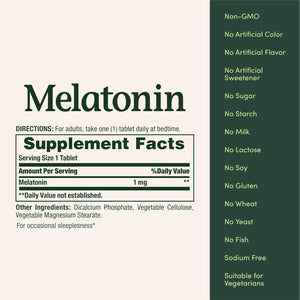 Nature'S Bounty Melatonin, 100% Drug Free Sleep Aid, Promotes Relaxation and Sleep Health, 1Mg, 180 Tablets
