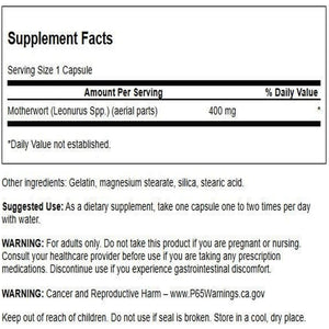 Swanson Motherwort - Herbal Supplement Traditionally Used to Promote Heart Health, Endocrine Function & Digestive Health - Natural Formula Promoting Wellness for Women - (60 Capsules, 400Mg Each)