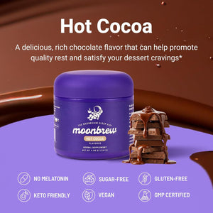 Moonbrew Magnesium Hot Cocoa Sleep Aid - Melatonin-Free Nighttime Drink Mix with Zinc Glycinate & Taurate - Sugar-Free Sleepy Hot Chocolate for Relaxation, Stress & Deep Rest - 25 Servings