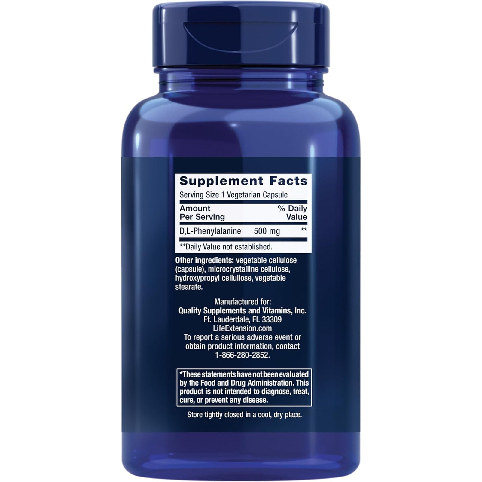 Life Extension D, L-Phenylalanine Capsules, 500 Mg – Supports Mood Health, Promotes Neurotransmitter Health – Gluten-Free, Non-Gmo, Vegetarian – 100 Capsules