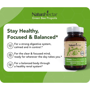 Naturanectar - Green Bee Propolis Capsules - NSF Contents Certified Brazilian Green Propolis - Gluten-Free Propolis Supplements with Flavonoids - Naturally Sourced through Ethical Beekeeping (60Pcs.)