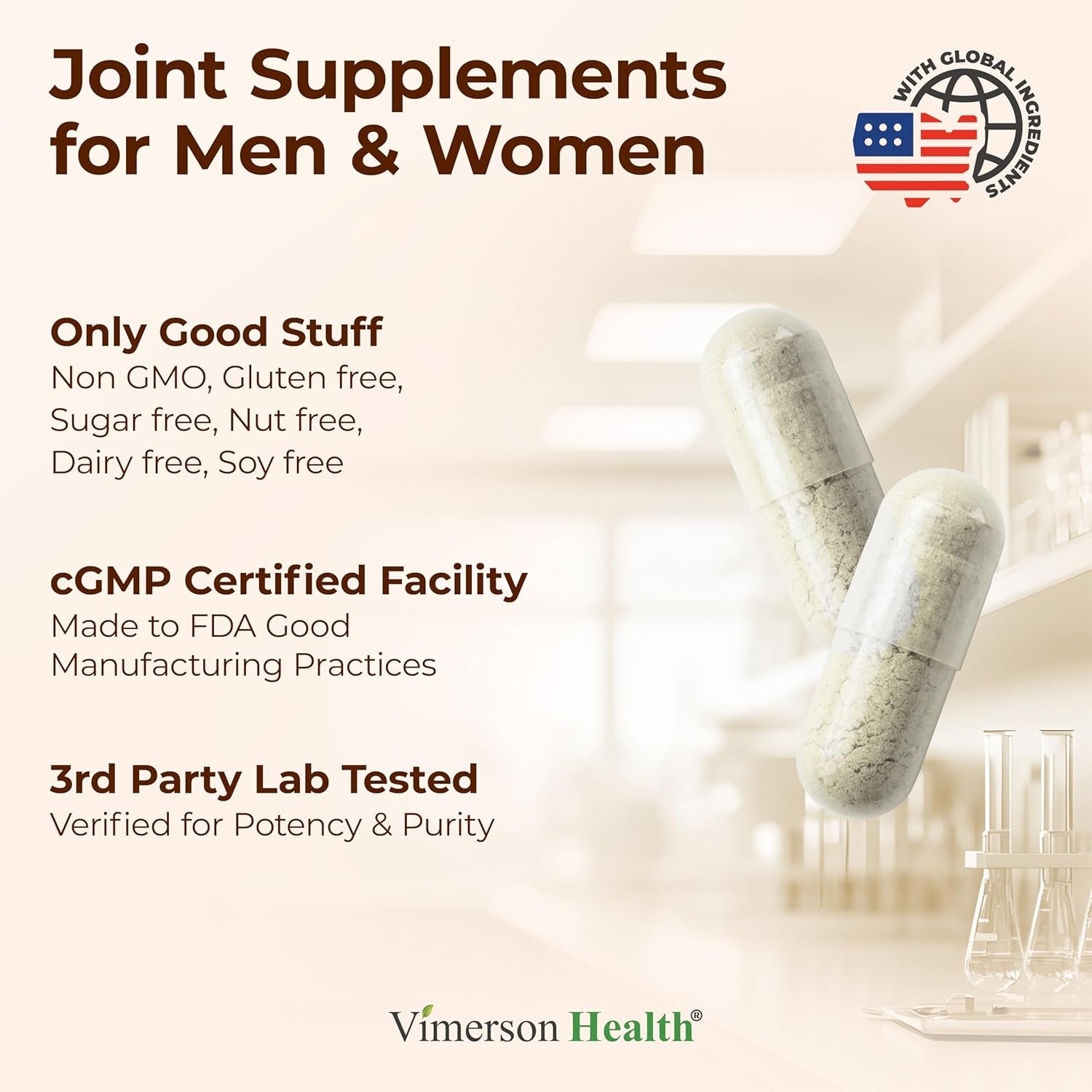 Joint Support Supplement with Glucosamine Sulfate, Hyaluronic Acid, Boswellia & MSM – Supports Joint Health, Mobility & Bone Strength – for Daily Use – FSA Eligible 60 Capsules