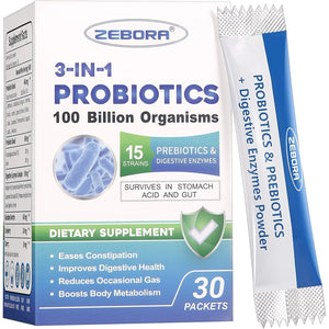 Probiotics for Women & Men - 100 Billion plus Digestive Enzymes & Prebiotics, Highest Potency 3-In-1 Complete Probiotics for Digestive Health, Immune Support