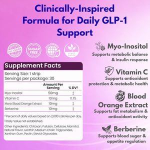 Riize GLP-1 Support Strips for Weight Management and Appetite Control - Fast-Dissolving Oral Strips with Berberine, Myo-Inositol & Blood Orange Extract - 1 Month Supply - 30 Count
