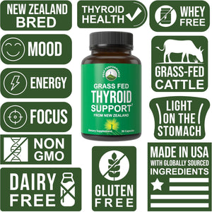 Raw Desiccated Thyroid Supplement. Grass Fed New Zealand Beef Neck & Thyroid Gland Capsules for Women and Men. Ancestral Living Ethically Sourced Bovine Supplements for Energy and Metabolism Support