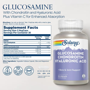 SOLARAY Glucosamine Chondroitin and Hyaluronic Acid, 1500Mg/1000Mg/20Mg 90 Capsules