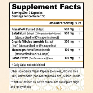 CHOQ Daily with 500Mg Primavie Shilajit, Safed Musli, Tribulus - Natural Energy, Libido & Muscle Support - Daily Supplement for Men, 60 Vegan Capsules