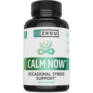 Zhou Calm Now - Calm Supplement, Calm Vitamins for Women & Men, Pills to Relax for Adults with GABA & Ashwagandha, Stress & Focus Support - 60 Veggie Capsules