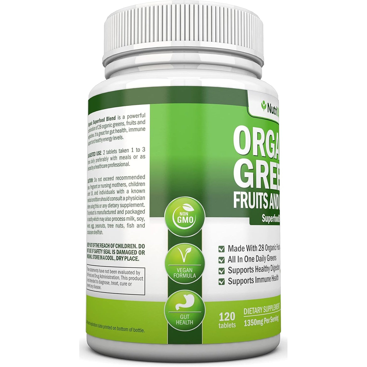 Organic Super Greens Capsules - Fruit and Vegetable Supplements - 120 Count - 28 USDA Organic & Vegan Premium Ingredients - Superfood Blend for Immune Health, Digestion & Energy - Whole Food Vitamins