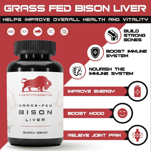 Grass Fed Bison Liver Capsules Supports Energy Production, Detoxification, Digestion, Immunity, Natural Iron Non-Gmo, Freeze Dried Liver Health Supplement, 3000Mg