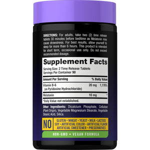 Carlyle Melatonin 10Mg | 180 Time Release Tablets | All Night Support | with Vitamin B6 | 100% Drug Free Supplement | Vegan, Non-Gmo, Gluten Free