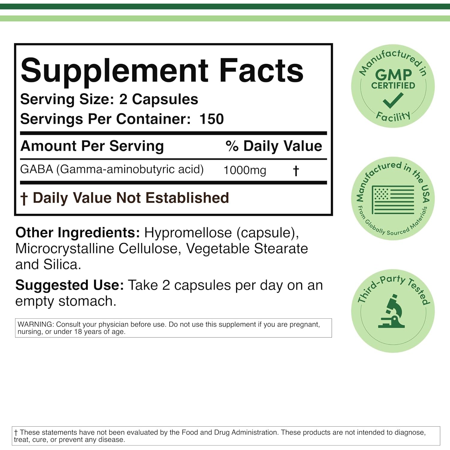 GABA Supplement (300 Capsules, 1,000Mg per Serving) Promotes Calm, Relaxation, and Supports Sleep (Vegan Safe, Gluten Free, Non-Gmo)(Gamma Aminobutyric Acid) by Double Wood