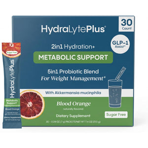 Hydralyte plus Metabolic Support - GLP-1 Weight Loss Management and Gut Health - 5In1 Probiotic Blend - Akkermansia Muciniphila + Prebiotic Fiber + Electrolytes - Sugar Free (30 Packets)