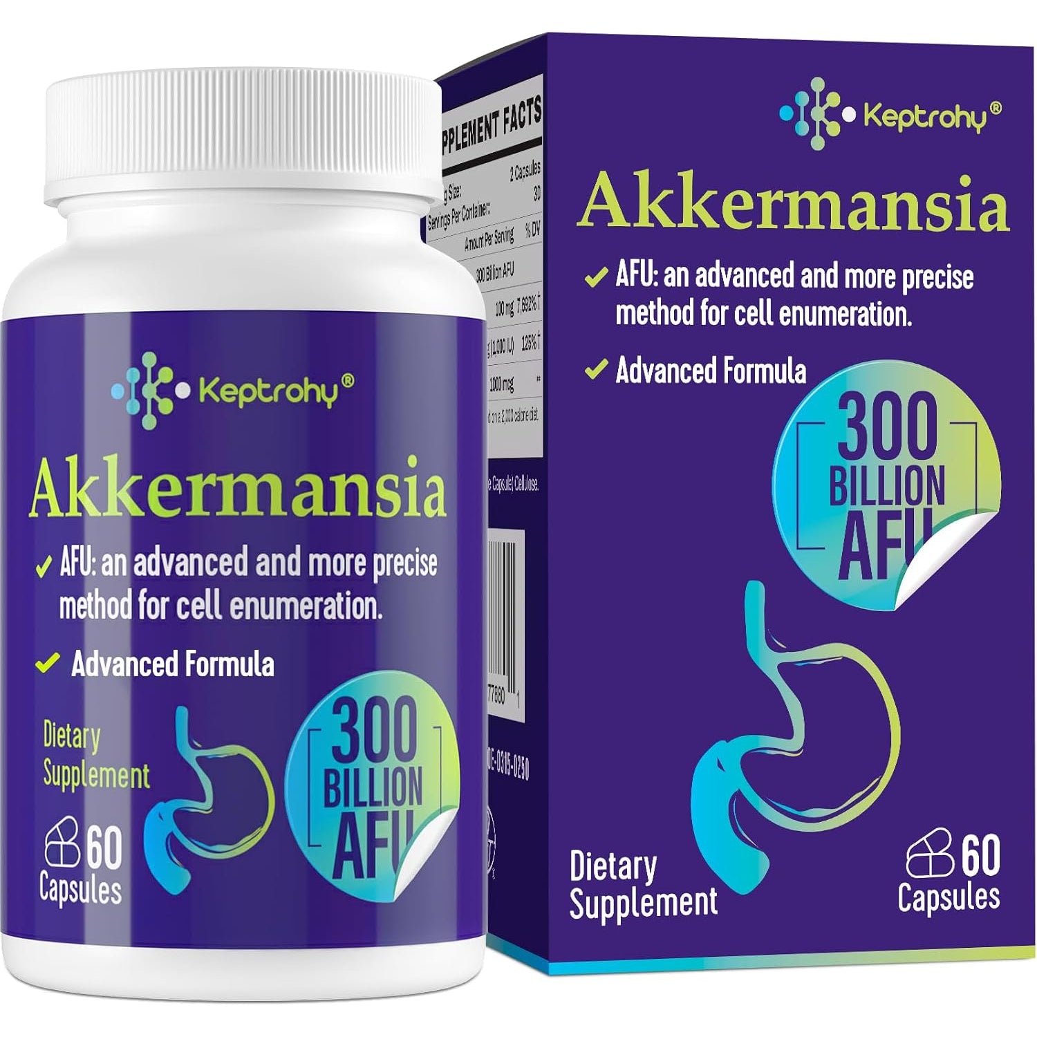 300 Billion AFU Akkermansia Muciniphila - a Live Probiotics for Women Men, Supports GLP-1 Digestive Gut, Immune & Overall Health, Enhances Gut Digestive Lining Function, 60 Count (Pack of 1)