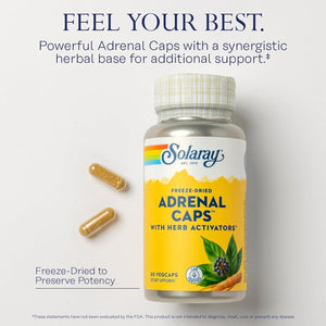 SOLARAY Adrenal Caps, Freeze-Dried - Wellness Support Adrenal Cocktail with Herb Activators Eleuthero, Gotu Kola, Licorice and Clove - Lab Verified, 60-Day Guarantee - 30 Servings, 60 Vegcaps