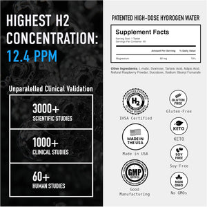 DRINK HRW Rejuvenation Molecular Hydrogen Water Tablets: 12 Ppm H2, Patented, USA Made, Ihsa-Certified Hydrogen & Magnesium Supplement. Supports Energy, Recovery, Cognitive Function (Raspberry, 60 Ct)