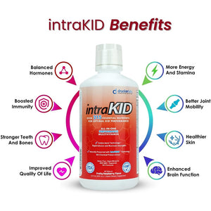 Drucker Labs Organic Liquid Multivitamin for Kids, Immune Support, Non GMO, Dairy Free, Gluten Free, Magnesium, Vitamin A,C,E, Zinc, (32 Oz., Fruity Raspberry)